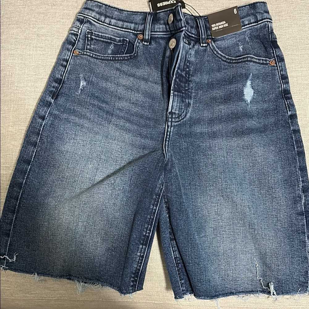 Express '90s Bermuda Super High Rise Denim Shorts
